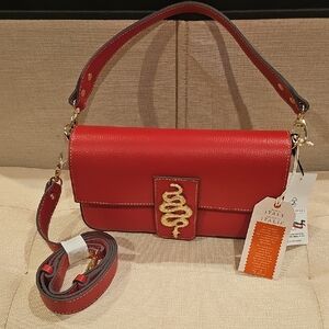 Red and Gold Leather Shoulder Bag with Adjustable Strap